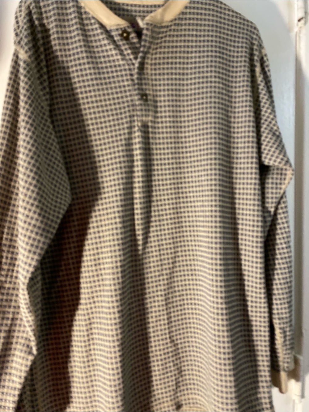 The Territory Ahead Beige and Navy Check Henley Pullover